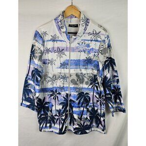 Knit Chic Lifestyle Women's Top Size XL Blue Tropical 3/4 Sleeve Shirt Jacket
